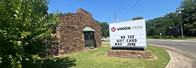 Union Bank in Caulksville. Sign says "No Fee Gift Card May June."