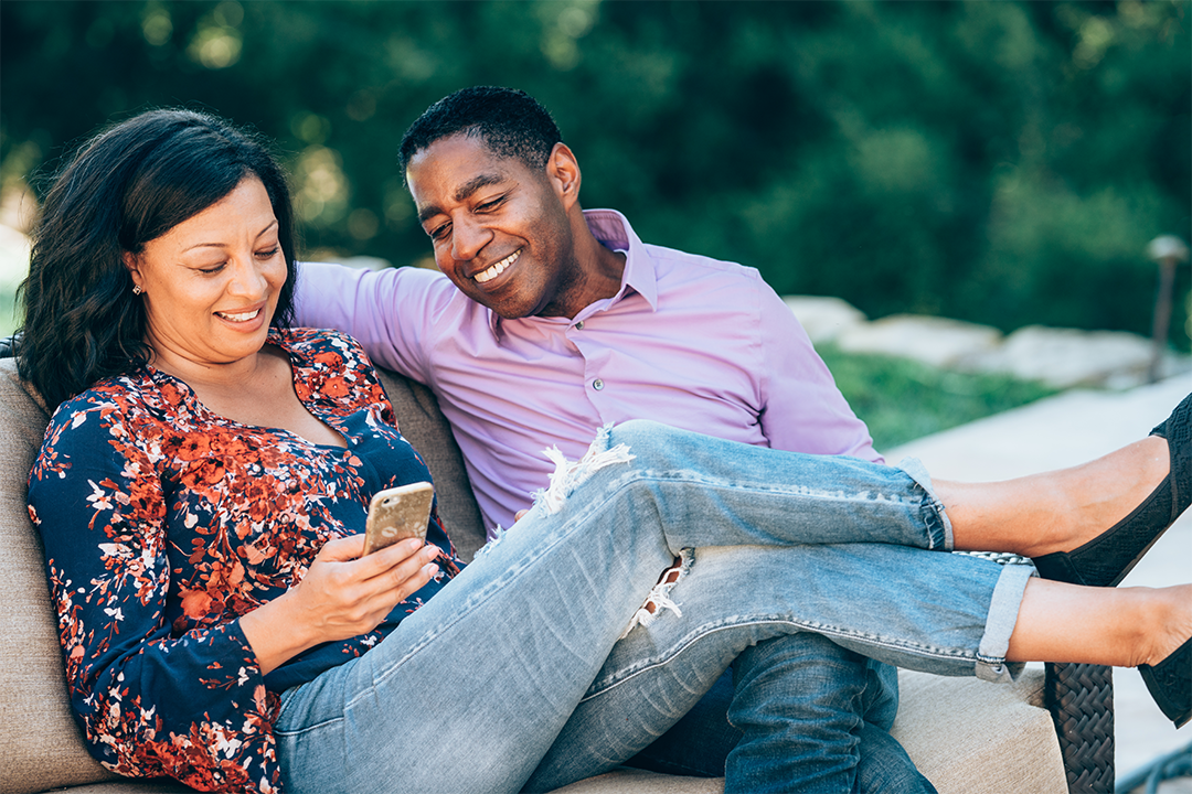Couple looking at phone