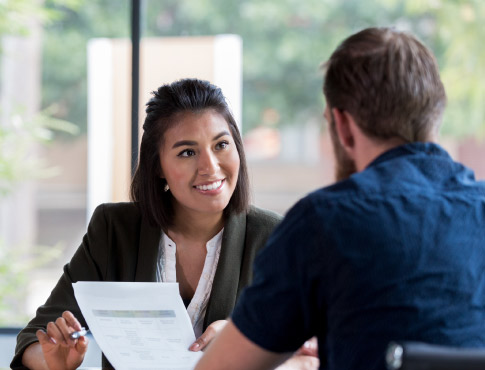 Man meets with business woman.