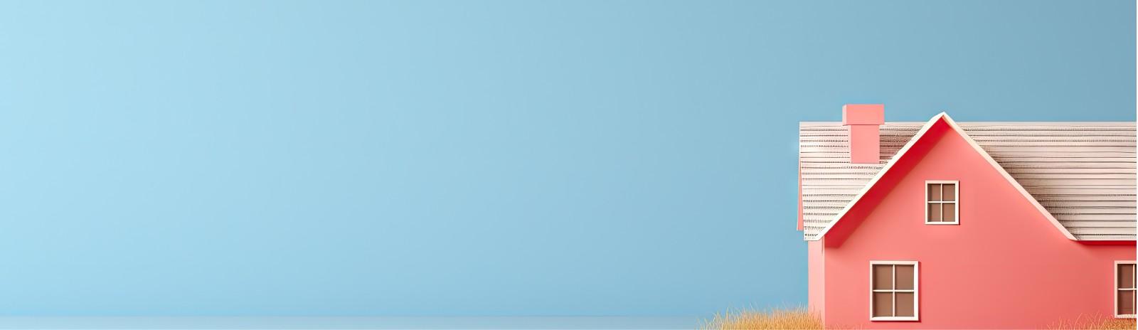 Pink house on blue background